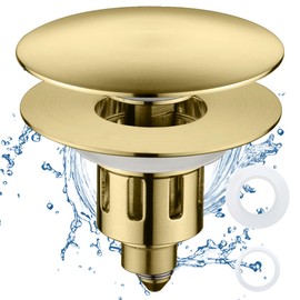 TIORIY Universal 2 in 1 Bathroom Sink Stopper, for 1.1~1.5 Inch Drain Holes, Pop-Up Bathroom Sink Drain Strainer with Anti-Clogging Filter Basket, Bounce Filter with Hair Catcher (Brushed Gold)