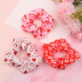3 Pcs Valentines Hair Scrunchies Red Heart Hair Ties Elastics Ponytail Holder Hair Band Cute Love Hair Ropes Valentines Hair Accessories for Women Girls Valentine's Day Hair Decoration