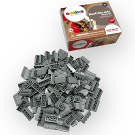 Q-Bricks Box with Roof Tile Mix, Pack of 150, Shapes: 2 x 2 and 2 x 4, Colour: Window Grey, Compatible with Standard Building Block Brands, Building Blocks for Creative Constructions