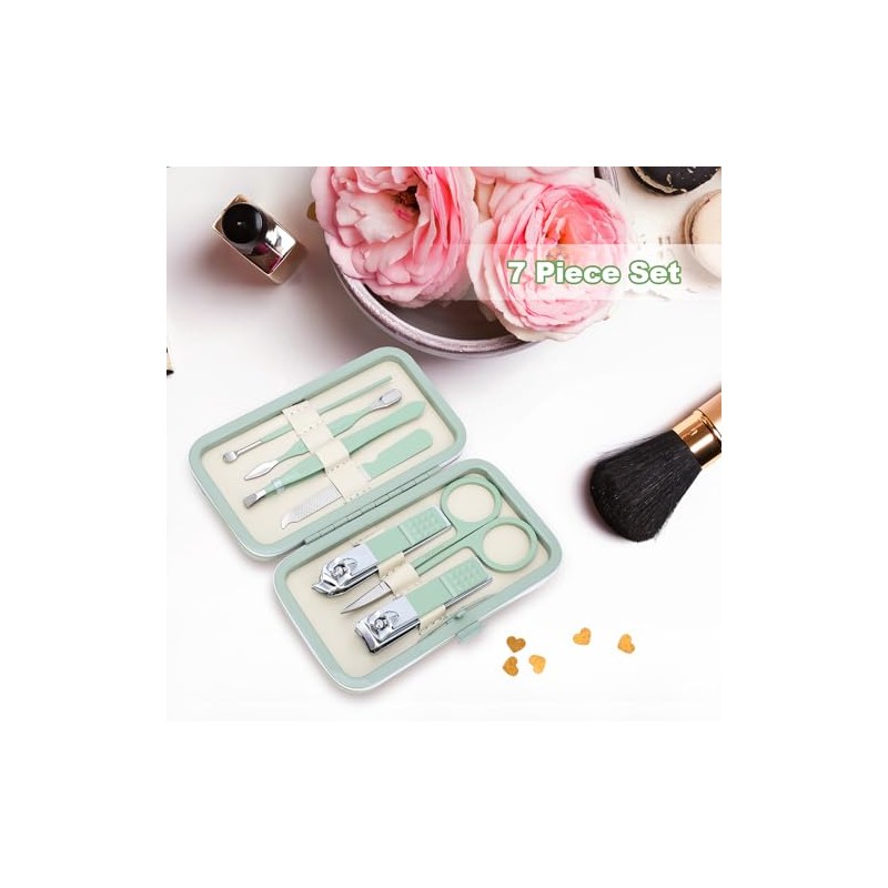 7-Piece Stainless Steel Manicure and Pedicure Set - Green