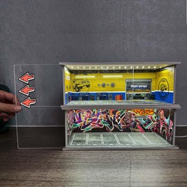 Luay Wuliza Hot Die-Cast Wheel Display Case 1/64 Die-Cast Car Display Case with LED Lights Alloy Car Model Display Case (Graffiti Scene)（Graffiti Wall Scene）