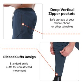 BROKIG Men's Carrot Sweatpants with Zipper Pockets Tapered Joggers Men Track Pants for Workout Jogging Gym Casual(Navy Blue,Medium)