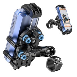 LOKTENWO Motorcycle Phone Mount with Vibration Dampener & Secure Lock, [Size Adjustable] [Larger & Thicker Phones Friendly ] Handlebar Cellphone Holder for Bike ATV Scooter for 5.7''-8.5'' Smartphone