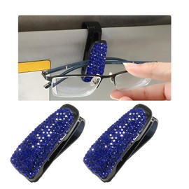Wevdn 2 PCS Car Sun Visor Glasses Holder, Fashion Bling Car Eyeglasses Sunglasses Hanger for Women Girls, Glasses Holder Clip Hanger Mount with Ticket Card Clip, Car Accessories (Dark Blue)