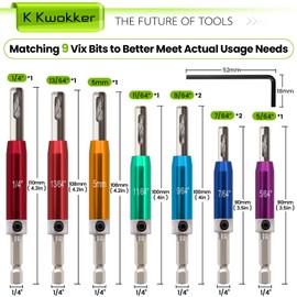 K Kwokker 9PCS Hinge Drill Bit Set, Self Centering Drill Bit Set 1/4" Hex Shank High Speed Steel(HSS) for Hinges Hardware Pilot Hole Drill Bit Cabinet Wood Window Door Pilot Hole Woodworking Tools