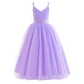 Glamulice Light Purple Flower Girl Dresses Spaghetti Straps Lavender Tulle Big Girls Formal Wedding Party Maxi Dress 14 15 Junior Bridesmaid Pageant Evening Gown Kids Holiday Dance Prom Ballgown Event