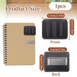 ORNAROVI Leather Pen Holder for Notebook, Handmade Small Notebook Pen Holder with Clip, 2.9 x 2.3Inch Double Slot Pencil Pen Sleeve for Journal, Book, Clipboard (Black, 1pcs)