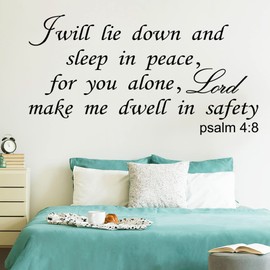 I Will Lie Down and Sleep in Peace for You Alone Lord Make Me Dwell in Safety Wall Decals Bible Verse Religious Quotes Scripture Bedroom Christian Home Art Decor Vinyl Stickers