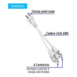 Multicontacto Con Cable Flexible Volteck 46353 Color Blanco                                                                                           