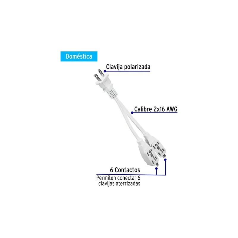 Multicontacto Con Cable Flexible Volteck 46353 Color Blanco