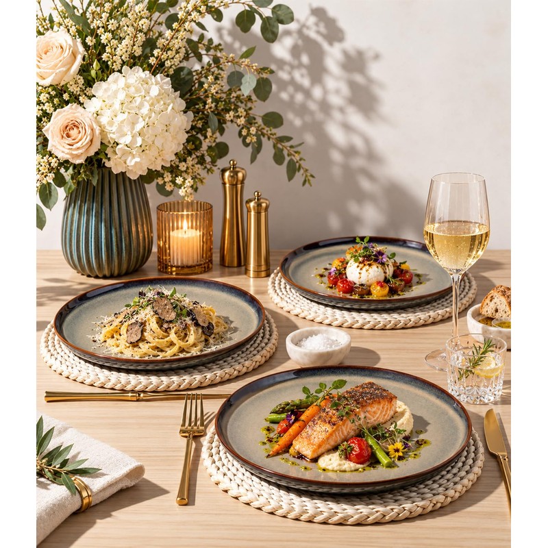theterra Ceramic Dinner Plates Set of 6, 10.5 Inch Dinnerware
