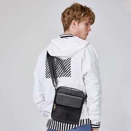 FANDARE Unisex Umhängetasche Kleine Schultertaschen Leder Kuriertasche Messenger Crossbody Bag für Herren Damen Reise Business Hochschule Umhängetaschen Schwarz