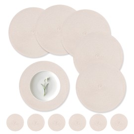 wiipara Round Woven Placemats Set of 6 Heat Resistant Round Braided Table Mats, 34 cm Washable Table Placemats and Coaster Sets for Dining/Kitchen Table, Party, Wedding (Beige)