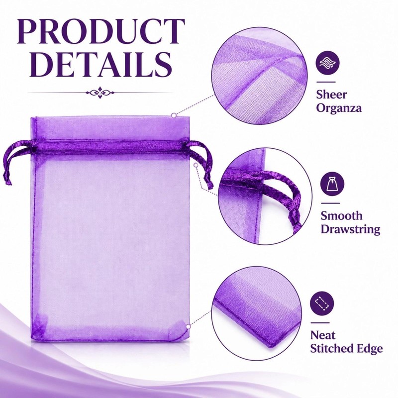 20 Pack Empty Lavender Sachet Bags Empty, Purple Organza Drawstring