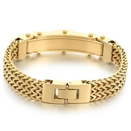 Klapgo Gold Stainless Steel Bracelet for Men with Cubic Zirconia, Cuban Franco Link Chain Gift for Him, Upgraded Clasp