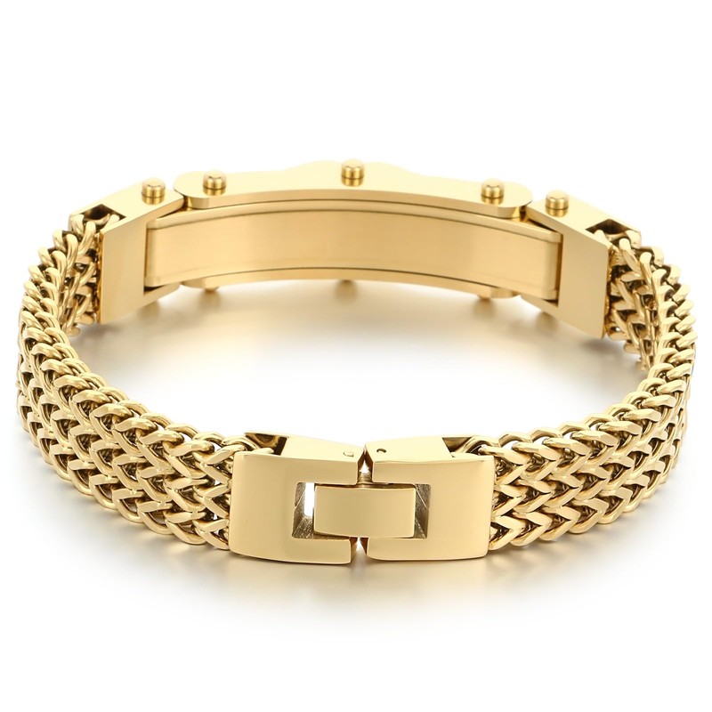 Klapgo Gold Stainless Steel Bracelet for Men with Cubic Zirconia,