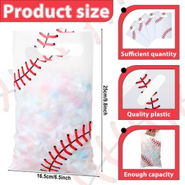 Kolldenn 150pcs Baseball Gift Bags with Handle Baseball Candy Goodie Bags for Treat Snack Cellophane Team Sport Theme Party Favor for Birthday Gift Decoration Sports Events Supplies