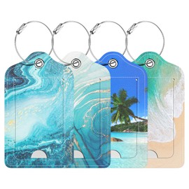 Hsxnam 4 Pack PU Leather Luggage Tags for Suitcase, Travel Cruise Luggage Tag with Privacy Flap, Name ID Label and Metal Loop for Women Men Baggage Handbag School Bag Backpack, Beach