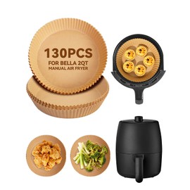 130PCs Airfryer Paper Liners for Bella 2QT Manual Air Fryer, Non Stick Disposable Airfryer Round Parchment-Paper Small Liner, Food Grade Air-Fryer Accessories Free of Bleach