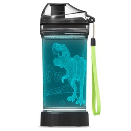 YuanDian Light Up Kids Water Bottle with 3D Dinosaur Tyrannosaurus Rex Design- 14 OZ Tritan BPA Free Eco-Friendly - Cool Drinking Cups Gift for School Kids Boy Girl Child Christmas Holiday
