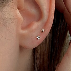 14k Daily Cubic Shape Piercing 2 Types Earrings Quantity of Hearts by Thickness / 14k 데일리 큐빅 도형 피어싱 2종 귀걸이 두께 별 하트 수량