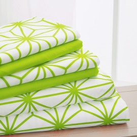 Elegant Comfort Luxury Soft 4-Piece Cube Geometric Pattern Sheet Set - 1500 Premium Quality Microfiber - Wrinkle and Fade Resistant Coziest Bedding Set, All Around Elastic Fitted Sheet, Twin, Lime