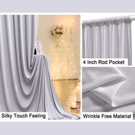 10 ft x 8 ft Wrinkle Free Silver Backdrop Curtain for Parties, Polyester Silver Grey Backdrop Drapes 2 Panels 5x8ft for Baby Shower Photoshoot Engagement Wedding Birthday Photography Background