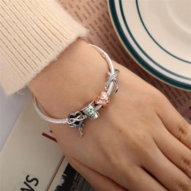 XinYouZhi Charm Bracelets for Women FAMILY FOREVER Cubic Zirconia Charm Beads for Bracelets DIY S925 Sterling Silver Necklace Bracelet Charms Birthday Valentines Day Choices
