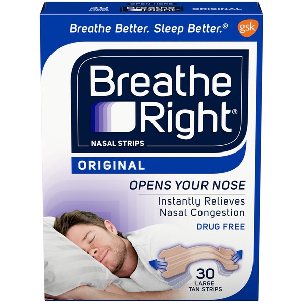 Breathe Right Nasal Strips Original Tan Large 30 Each (Pack of 12)