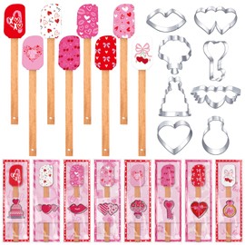 Remerry Juego de 8 cortadores de galletas y esptulas para el da de San Valentn, incluye esptula roja y rosa, cortadores de galletas de acero...       