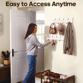 Coat Rack Wall Mount, Heavy Duty Coat Rack Hooks for Hanging, White