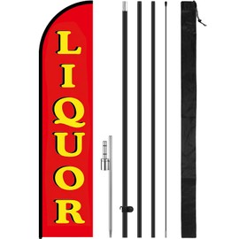 Tingjoo 15FT Liquor Feather Flag Pole Kit for Outdoor Advertising Feather Banner with Fiberglass Pole Kit and Ground Spike for Outdoor Event Planning