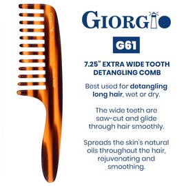 Giorgio G61 Extra Wide Tooth Detangler Comb, Large Tooth Comb with Wide Teeth for Long Thick, Wavy or Curly Hair. Handmade Saw-Cut and Hand Polished