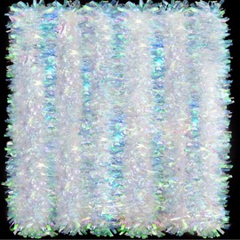 26.2 Feet Christmas Tinsel Garland Shiny Iridescent White Garland Twist Garland Hanging Decorations for Christmas Party Indoor and Outdoor Decoration