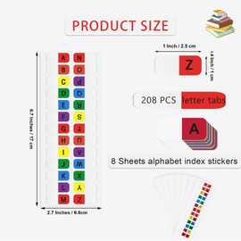 A-Z tabs Sticky Alphabet Tabs Colorful Self-Adhesive Letter Tabs Small Alphabetical Index Tab for Notebook Textbook Dictionary (208 pcs)