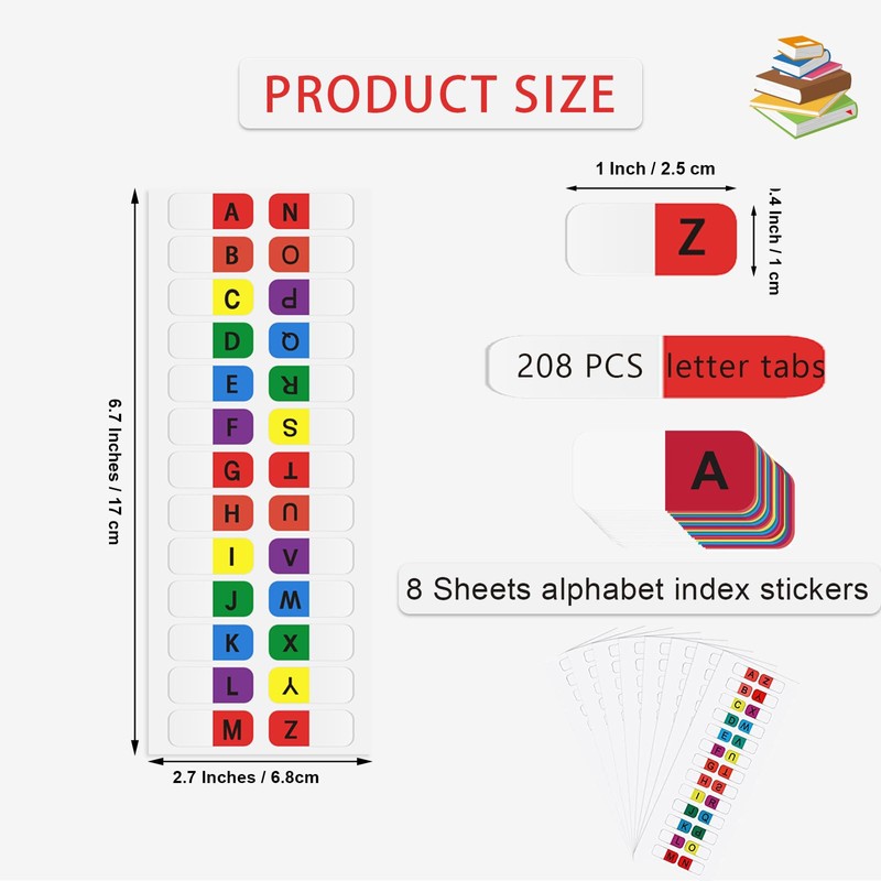 A-Z tabs Sticky Alphabet Tabs Colorful Self-Adhesive Letter Tabs Small