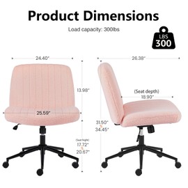 Sweetcrispy Sweetcrispy Criss Cross Chair Legged with Wheel, Armless Office Swivel Desk Chair with Wheel, Vanity Height Adjustable Wide Seat Comfy Cute Computer Task Seating for Home Bedroom