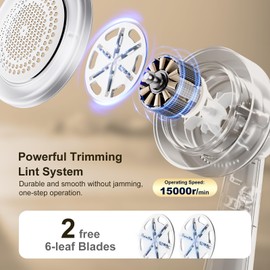 BC Fabric Shaver, Lint Remover for Clothes with 3-Speeds and 6-Leaf Blades, 2hours runtime, 2 Replaceable Blades, Battery Operated, Sweater Shavers to Remove Pilling for Clothing, Lint Ball - Grey