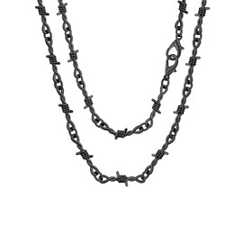 FindChic Men's Necklace Chain, Barbed Wire, Surgical Stainless Steel, Width 0.2 inches (6 mm), Hip Hop, Punk Choker, Barbed Barbs, Accessory, Stainless Steel