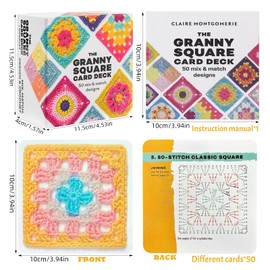 KOIROI Granny Square Häkel-Karten, 50 Stück Mixen und Matchen Designs Häkel-Karten, Granny Square Card Deck Häkel-Karten mit Häkelschrift und Foto zu jedem Granny Square für Erwachsene und Anfänger
