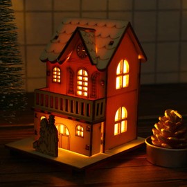 TOYANDONA LED Christmas House Illuminated Winter Village House Wooden Christmas Village Houses Wooden House Christmas Town with Lighting Christmas Decoration Holiday Decoration Winter