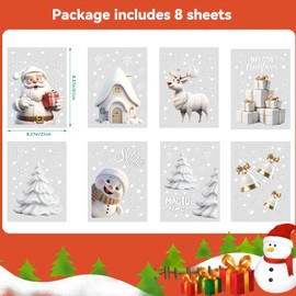 FOPINOA Christmas Window Stickers, 3D Xmas Window Decals White Christmas Window Clings Double Sided for Xmas Decorations(8 Sheets)