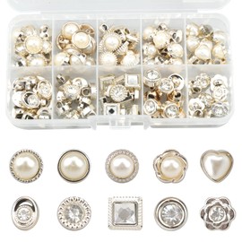 milaosk Pack of 100 Artificial Pearl Buttons, Vintage Buttons Sewing, Hemisphere Pearl Buttons with Shank, White Buttons with Rhinestones for Clothing, Shirts (10 Styles)