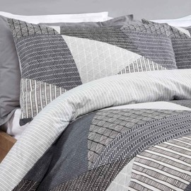Dreamscene Geometric Duvet Cover with Pillowcases Textured Scandi Bedding Set, Charcoal Black and Grey - 3pcs Double
