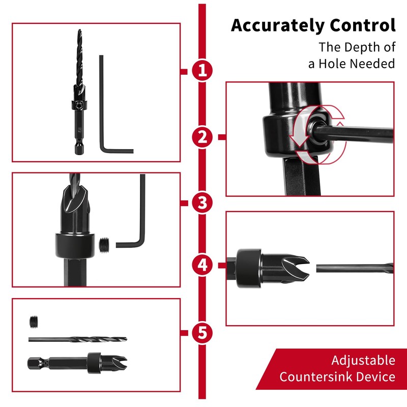 Countersink Drill Bits, 15 PCS Adjustable Tapered HSS Drill Bit