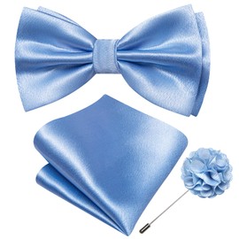 Barry.Wang Bow Tie for Men Solid Color Pre-tied Bowtie Pocket Square Lapel Pin Set Adjustable Formal Tuxedo Bowtie Party, Baby Blue, One Size