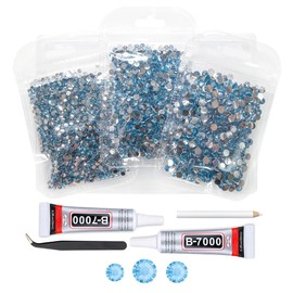 qiipii Light Blue Crystal Resin Rhinestones w B7000 Jewelry Glue for Bedazzling Crafting 3mm 4mm 5mm Sky Blue Flatback Stones Diamonds Crystals Gems Charms for Nails Face Makeup Body Tumblers Crafts