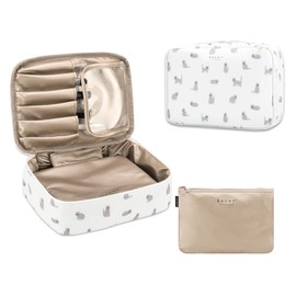 Neoviva Makeup Pouch, Large Capacity, Makeup Pouch, Travel Cosmetic Pouch, Cosmetic Storage Bag, Waterproof, Lightweight, Cosmetic Case, Toiletry Pouch, Bathroom Pouch, Convenient to Carry, Storage, Small Item Storage (White, L)