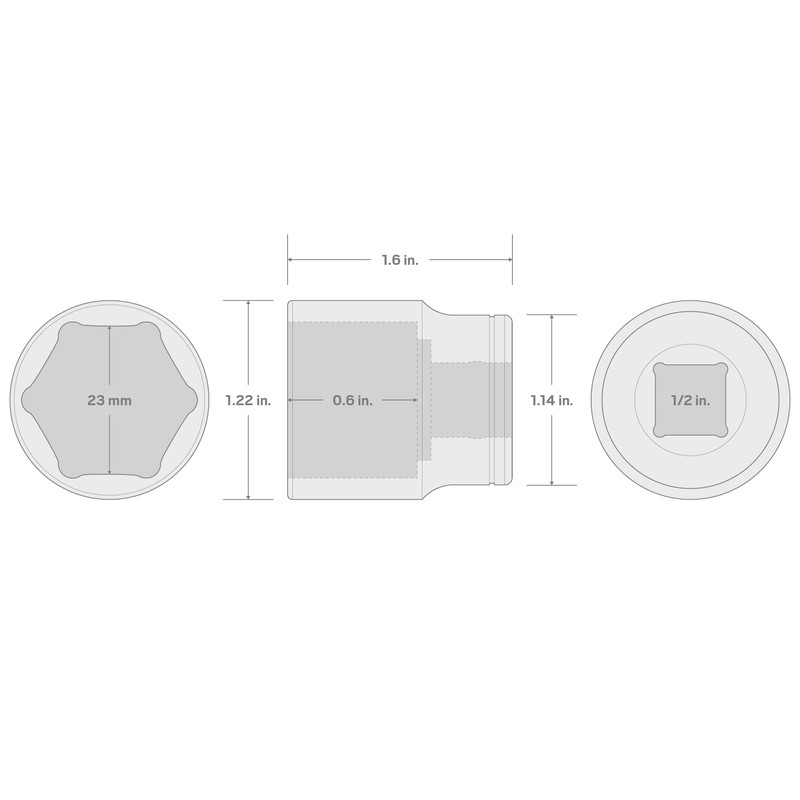 TEKTON 1/2 Inch Drive x 23 mm Shallow 6-Point Socket
