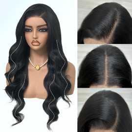 Lace Front Wig, 6x5 Wear and Go Glueless Body Wave Synthetic lace front Wigs, 26Inch Pre Plucked Pre Cut HD Lace Frontal Wig With Baby Hair (2# Black, 6x5)